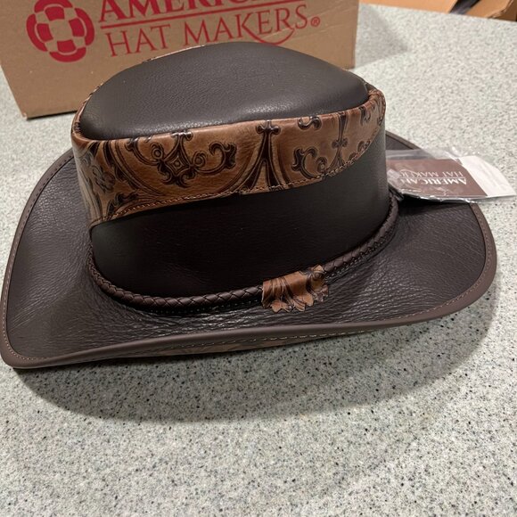 Leather Cowboy Brown Western Hat‎ XXL Falcon Two Tone American Hat Makers main image 5